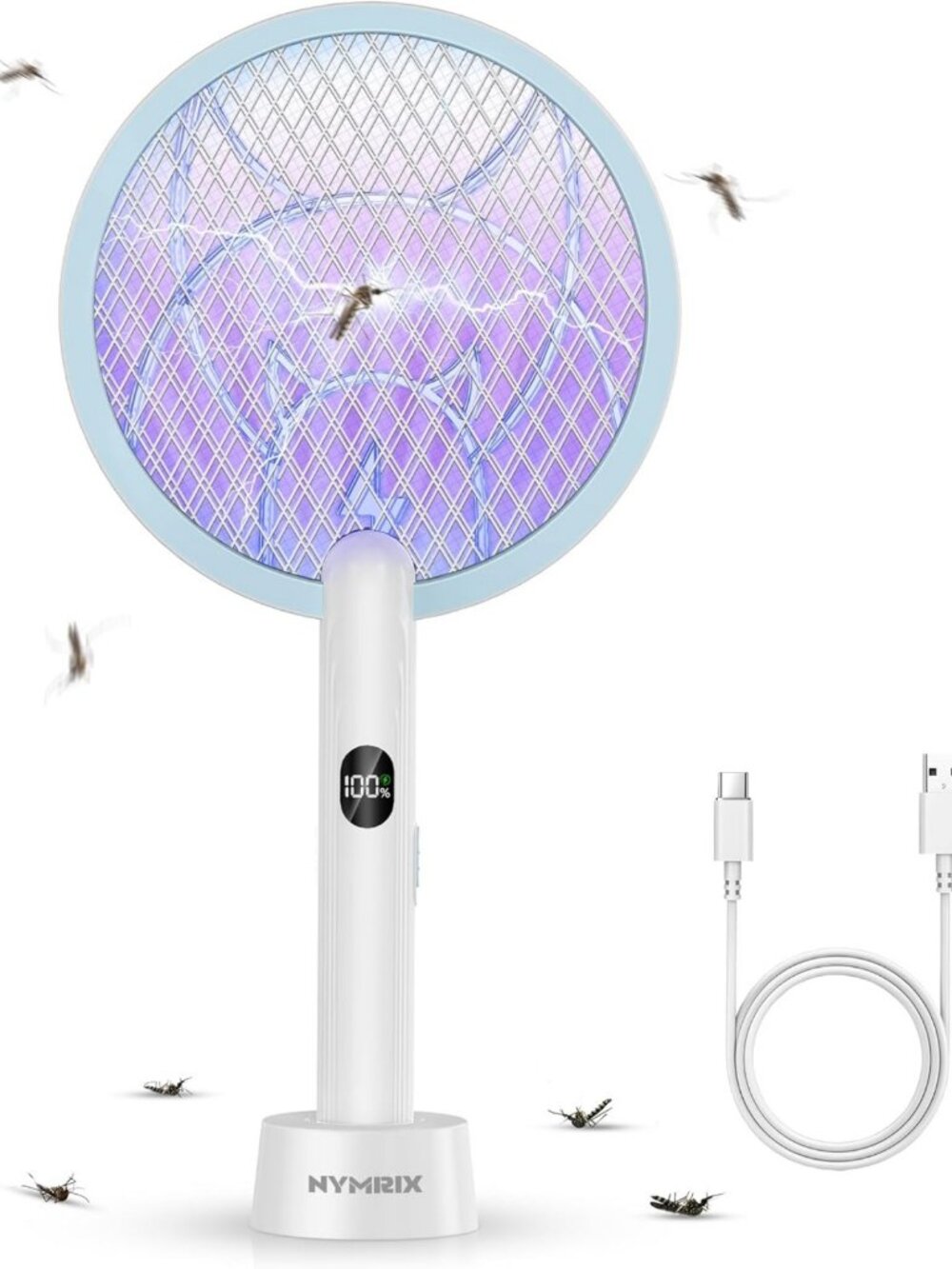 Electric Fly Swatter 4100V Dual Mode Bug Zapper Racket - 2 Pack, Blue, Pest